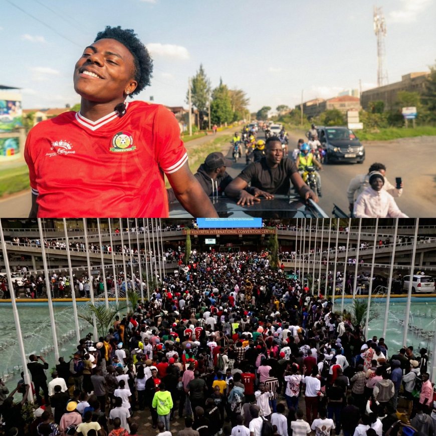IShowSpeed in a Kenya jersey with the KICC crowd behind him